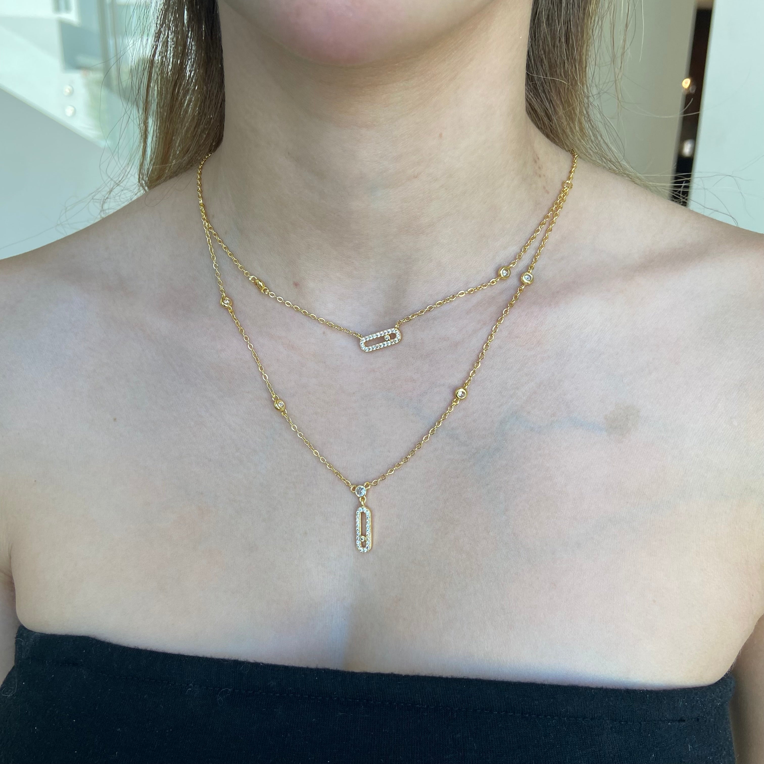 Collar doble bejeweled dorado